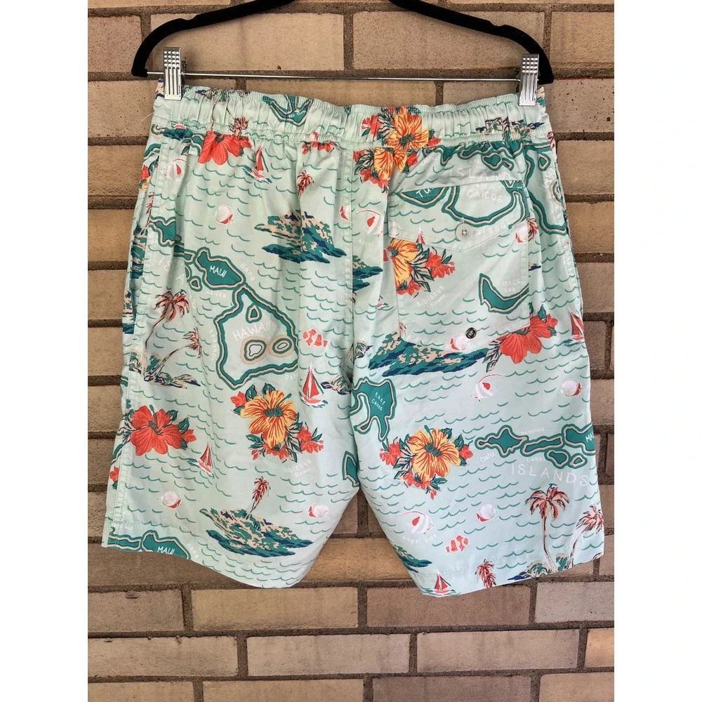 St. Johns Bay Mens Hawaiian Island Map Print Swim Trunks Green Size Medium
